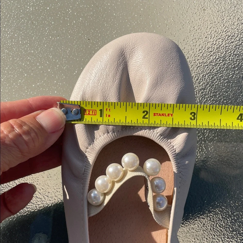 Fashion Brand Co Balletcore Cream Leather Pearl Strap Ballet Slippers EUR 31